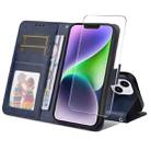 For iPhone 15 Plus ENKAY Card Wallet Calf Texture Leather Phone Case with Thickened Glue No White Edge Film(Blue) - 1