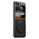 For Samsung Galaxy Z Flip5 Suteni G3 Carbon Fiber Leather 360 Rotation Holder MagSafe Phone Case(Black) - 1