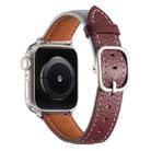 For Apple Watch 46mm / 49mm / 45mm / 44mm Square Buckle Litchi Texture Genuine Leather Watch Band(Misty Blue Burgundy) - 3