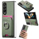 For Samsung Galaxy Z Fold4 5G Twill Fabric Card Bag Ring Magnetic Back Phone Case(Green) - 1