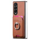 For Samsung Galaxy Z Fold4 5G Twill Fabric Card Bag Ring Magnetic Back Phone Case(Brown) - 2