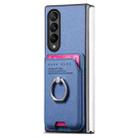 For Samsung Galaxy Z Fold4 5G Twill Fabric Card Bag Ring Magnetic Back Phone Case(Blue) - 2