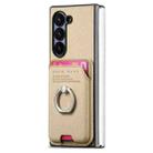 For Samsung Galaxy Z Fold5 5G Twill Fabric Card Bag Ring Magnetic Back Phone Case(Khaki) - 2