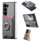 For Samsung Galaxy Z Fold5 5G Twill Fabric Card Bag Ring Magnetic Back Phone Case(Gray) - 1