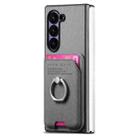 For Samsung Galaxy Z Fold5 5G Twill Fabric Card Bag Ring Magnetic Back Phone Case(Gray) - 2