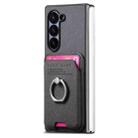 For Samsung Galaxy Z Fold6 5G Twill Fabric Card Bag Ring Magnetic Back Phone Case(Black) - 2