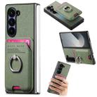 For Samsung Galaxy Z Fold6 5G Twill Fabric Card Bag Ring Magnetic Back Phone Case(Green) - 1
