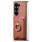 For Samsung Galaxy Z Fold6 5G Twill Fabric Card Bag Ring Magnetic Back Phone Case(Brown) - 2