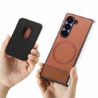 For Samsung Galaxy Z Fold6 5G Twill Fabric Card Bag Ring Magnetic Back Phone Case(Brown) - 3