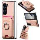 For Samsung Galaxy Z Fold6 5G Twill Fabric Card Bag Ring Magnetic Back Phone Case(Pink) - 1