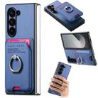 For Samsung Galaxy Z Fold6 5G Twill Fabric Card Bag Ring Magnetic Back Phone Case(Blue) - 1