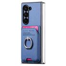 For Samsung Galaxy Z Fold6 5G Twill Fabric Card Bag Ring Magnetic Back Phone Case(Blue) - 2