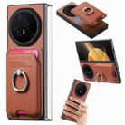 For Honor Magic V3 Twill Fabric Card Bag Ring Magnetic Back Phone Case(Brown) - 1