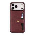 For iPhone 17 Pro Max Kalebol Magnetic Button Card Bag MagSafe Ring Leather Phone Case(Red) - 2
