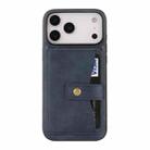 For iPhone 17 Pro Max Kalebol Magnetic Button Card Bag MagSafe Ring Leather Phone Case(Blue) - 2