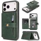 For iPhone 17 Pro Max Kalebol Magnetic Button Card Bag MagSafe Ring Leather Phone Case(Green) - 1