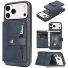 For iPhone 17 Pro Kalebol Magnetic Button Card Bag MagSafe Ring Leather Phone Case(Blue) - 1