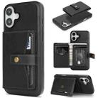 For iPhone 17 Kalebol Magnetic Button Card Bag MagSafe Ring Leather Phone Case(Black) - 1