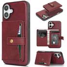 For iPhone 17 Kalebol Magnetic Button Card Bag MagSafe Ring Leather Phone Case(Red) - 1