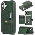 For iPhone 17 Kalebol Magnetic Button Card Bag MagSafe Ring Leather Phone Case(Green) - 1