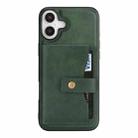 For iPhone 17 Kalebol Magnetic Button Card Bag MagSafe Ring Leather Phone Case(Green) - 2