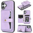 For iPhone 17 Kalebol Magnetic Button Card Bag MagSafe Ring Leather Phone Case(Purple) - 1