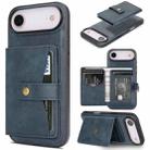 For iPhone 17 Air Kalebol Magnetic Button Card Bag MagSafe Ring Leather Phone Case(Blue) - 1