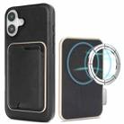 For iPhone 17 Kalebol Slim MagSafe Ring Magnetic Card Bag Leather Phone Case(Black) - 1