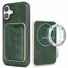 For iPhone 17 Kalebol Slim MagSafe Ring Magnetic Card Bag Leather Phone Case(Green) - 1