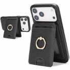 For iPhone 17 Pro Max Kalebol Strong MagSafe Ring Magnetic Card Bag Holder Leather Phone Case(Black) - 1