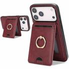 For iPhone 17 Pro Max Kalebol Strong MagSafe Ring Magnetic Card Bag Holder Leather Phone Case(Red) - 1