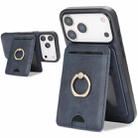 For iPhone 17 Pro Kalebol Strong MagSafe Ring Magnetic Card Bag Holder Leather Phone Case(Blue) - 1