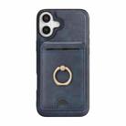 For iPhone 17 Kalebol Strong MagSafe Ring Magnetic Card Bag Holder Leather Phone Case(Blue) - 2