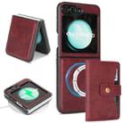 For Samsung Galaxy Z Flip6 Kalebol Magnetic Button Card Bag MagSafe Ring Leather Phone Case(Red) - 1