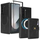 For Samsung Galaxy Z Fold6 Kalebol Magnetic Button Card Bag MagSafe Ring Leather Phone Case(Black) - 1