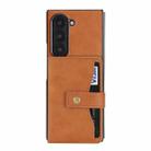 For Samsung Galaxy Z Fold6 Kalebol Magnetic Button Card Bag MagSafe Ring Leather Phone Case(Brown) - 2