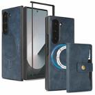 For Samsung Galaxy Z Fold6 Kalebol Magnetic Button Card Bag MagSafe Ring Leather Phone Case(Blue) - 1