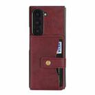 For Samsung Galaxy Z Fold7 Kalebol Magnetic Button Card Bag MagSafe Ring Leather Phone Case(Red) - 2