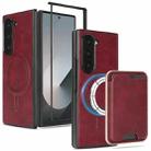 For Samsung Galaxy Z Fold6 Kalebol Slim MagSafe Ring Magnetic Card Bag Leather Phone Case(Red) - 1