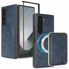 For Samsung Galaxy Z Fold6 Kalebol Slim MagSafe Ring Magnetic Card Bag Leather Phone Case(Blue) - 1