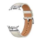 For Samsung Galaxy Watch 8 40mm / 44mm Metal Head Connector Genuine Leather Watch Band(Beige Silver) - 2