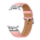 For Samsung Galaxy Watch 8 40mm / 44mm Metal Head Connector Genuine Leather Watch Band(Pink Silver) - 2
