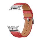 For Samsung Galaxy Watch 8 40mm / 44mm Metal Head Connector Genuine Leather Watch Band(Red Silver) - 2