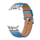 For Samsung Galaxy Watch 8 40mm / 44mm Metal Head Connector Genuine Leather Watch Band(Blue Silver) - 2