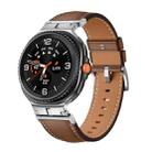 For Samsung Galaxy Watch 8 40mm / 44mm Metal Head Connector Genuine Leather Watch Band(Brown Silver) - 1