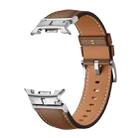 For Samsung Galaxy Watch 8 40mm / 44mm Metal Head Connector Genuine Leather Watch Band(Brown Silver) - 2