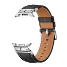 For Samsung Galaxy Watch 8 40mm / 44mm Metal Head Connector Genuine Leather Watch Band(Black Silver) - 2