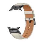 For Samsung Galaxy Watch 8 40mm / 44mm Metal Head Connector Genuine Leather Watch Band(Beige Black) - 2
