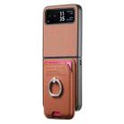For Motorola Moto Razr 40 Twill Fabric Card Bag Ring Magnetic Back Phone Case(Brown) - 2