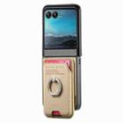 For Motorola Moto Razr 40 Ultra Twill Fabric Card Bag Ring Magnetic Back Phone Case(Khaki) - 2